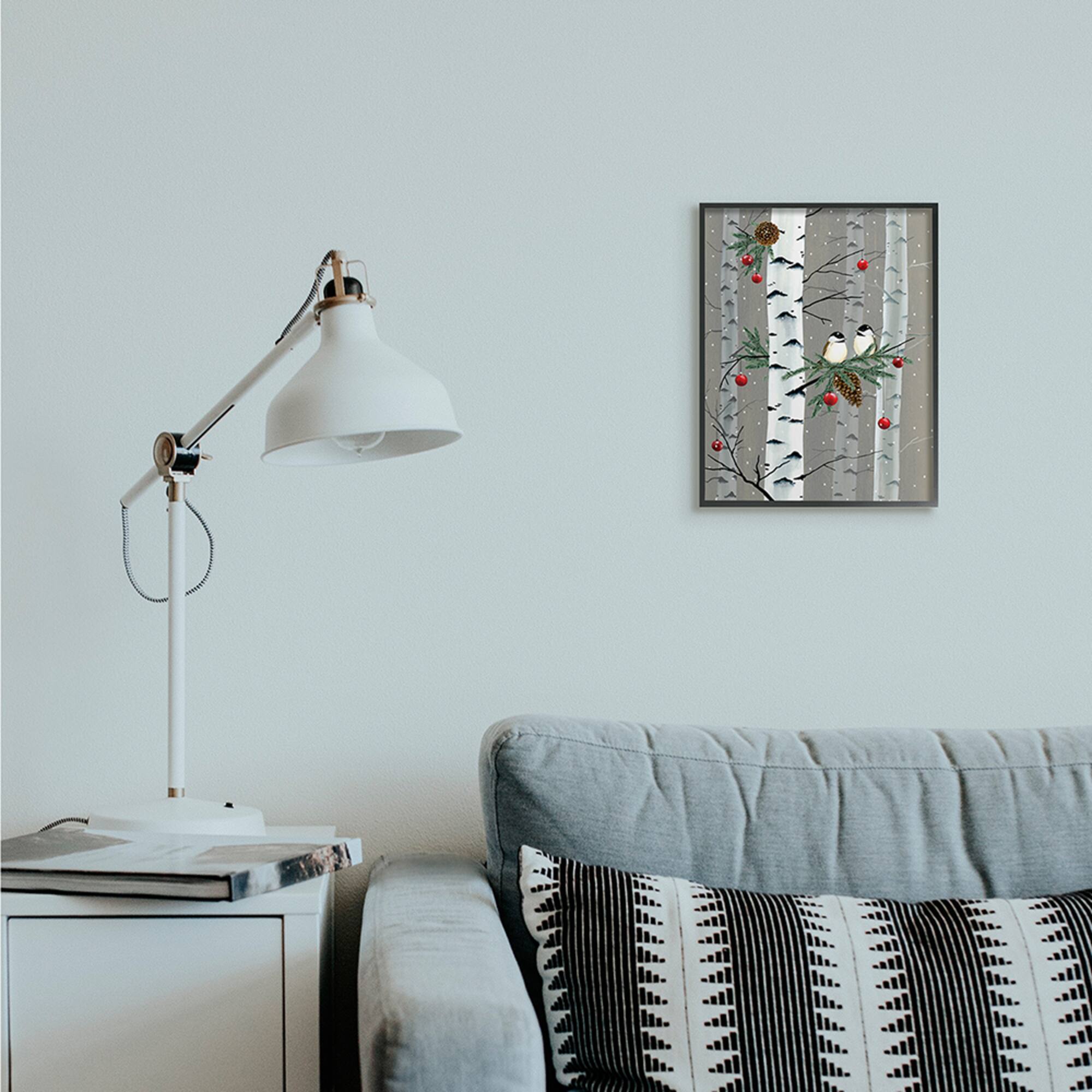 Stupell Industries Birds and Holiday Ornaments Birch Tree Forest Framed Wall Art